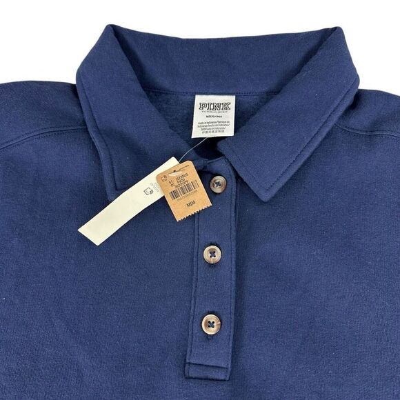 PINK Everyday Fleece Navy Polo Sweatshirt size Medium NEW - Picture 7 of 13